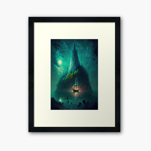 Item preview, Sailboat Before a Great Mountain Island, Moonlight Fantasy Landscape designed and sold by CasualCommander.