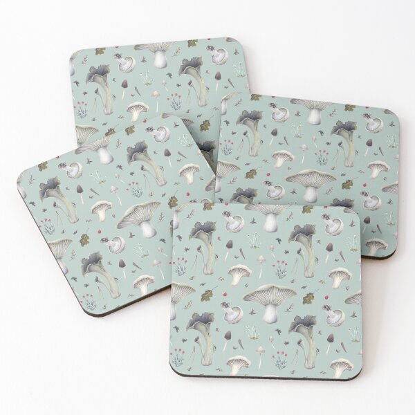 Item preview, Mushroom Shades of Grey on a Cozy Blue-Grey Background designed and sold by Forest of Wonders.