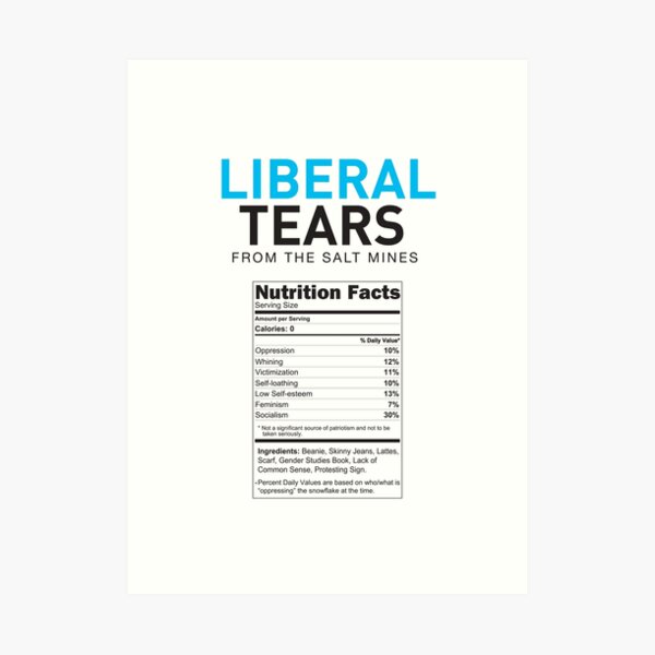 Liberal/Democrat Tears Funny Joke Supplement Facts - Online Store Art Print