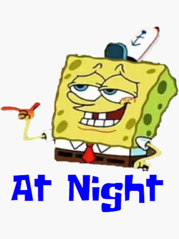 Illustrated SpongeBob relaxing at night with dreamy expression