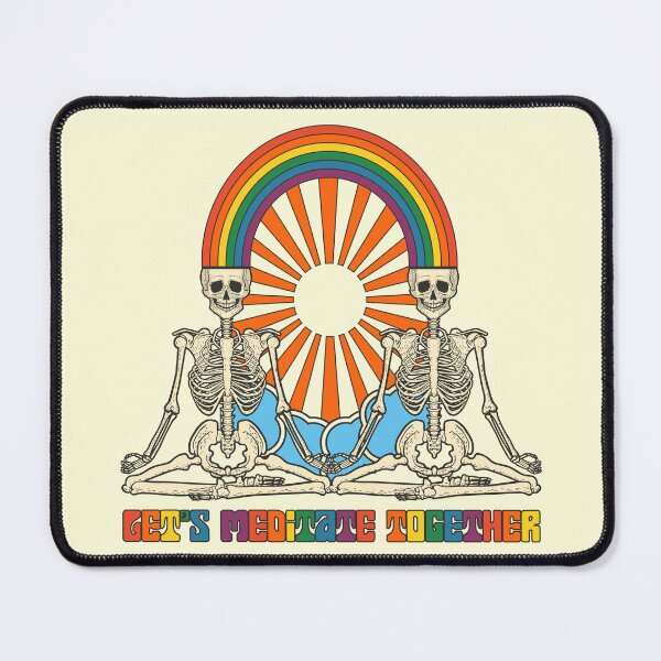 Item preview, meditating skeletons, sun and rainbow, psychedelic t-shirt print designed and sold by ShamanskaKate.