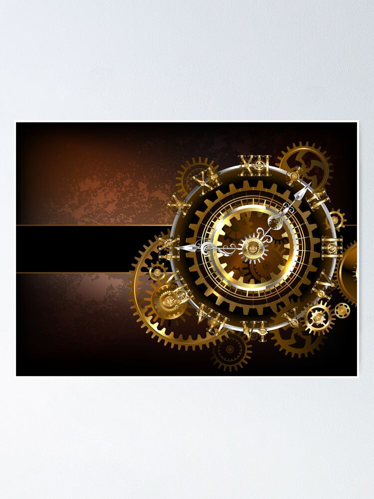 Steampunk background with gears Wall Clock by blackmoon9