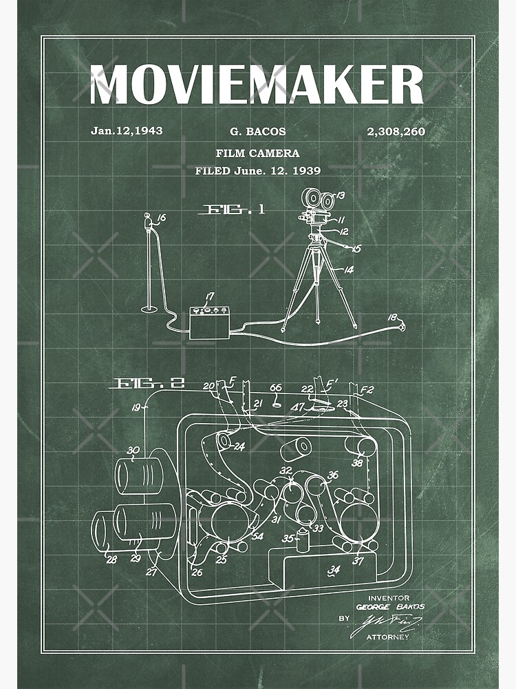 Movie Film Camera Patent art Drawing-vintage camera Blueprint-1939 antique  Movie Film Camera patent art print | Poster