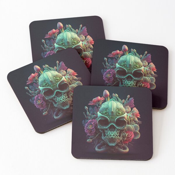 Item preview, Alien Skull with Flowers, Poster designed and sold by SkullandKitten.
