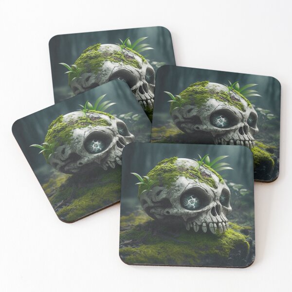 Item preview, Mossy Alien Skull, Poster designed and sold by SkullandKitten.