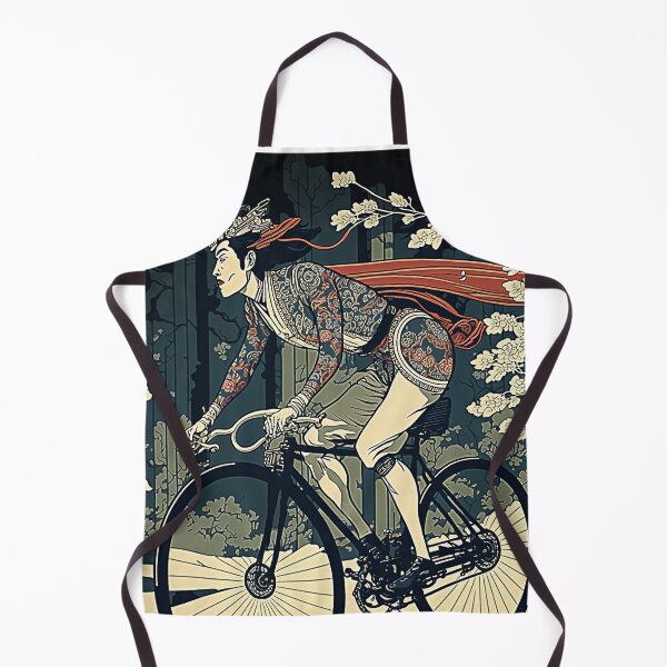 Item preview, Ukiyoe Cyclist: A Traditional Japanese Woodblock Print of a Cyclist Riding a Bicycle in the Ukiyoe Style. designed and sold by BotTastic.