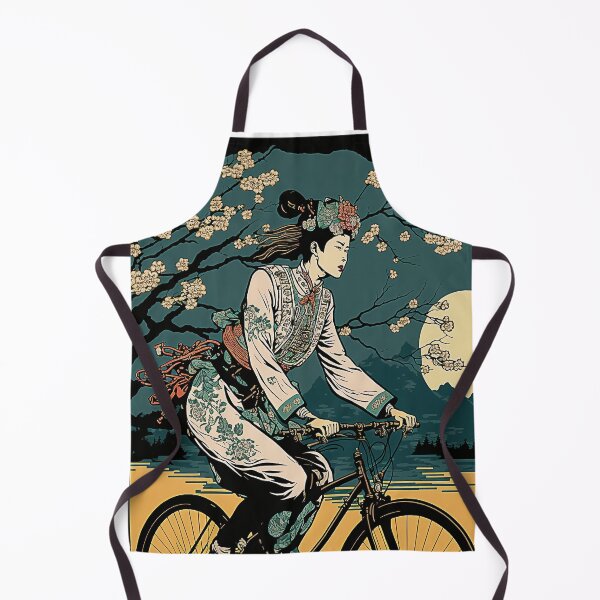 Item preview, Ukiyoe Cyclist: A Traditional Japanese Woodblock Print of a Cyclist Riding a Bicycle in the Ukiyoe Style. designed and sold by BotTastic.
