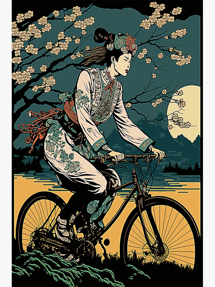 Ukiyoe Cyclist A Traditional Japanese Woodblock Print of a