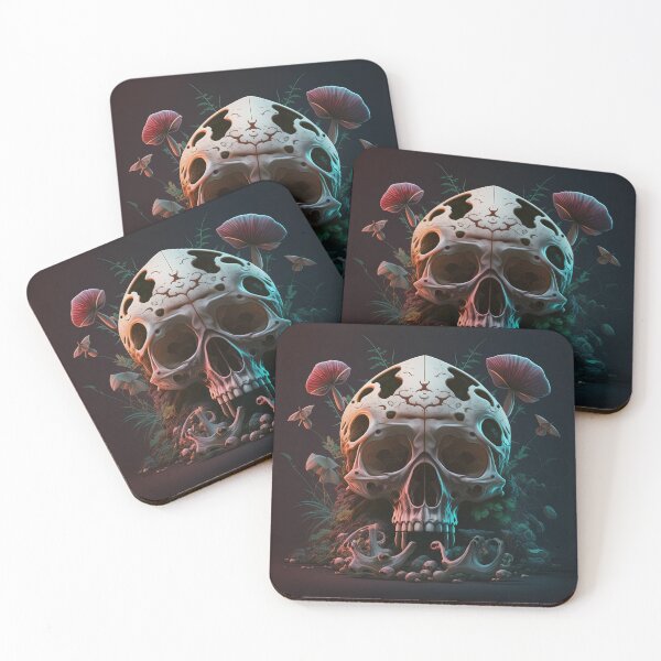 Item preview, Skull with Mushrooms, Poster designed and sold by SkullandKitten.
