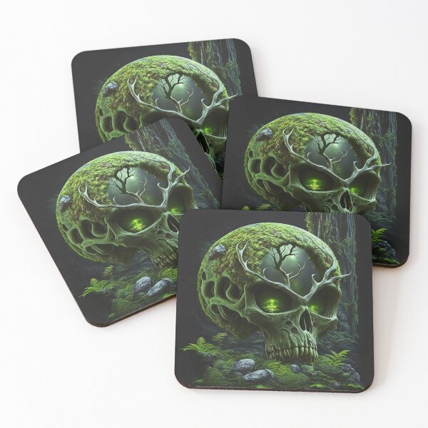 Item preview, Mossy green Alien Skull, Poster designed and sold by SkullandKitten.