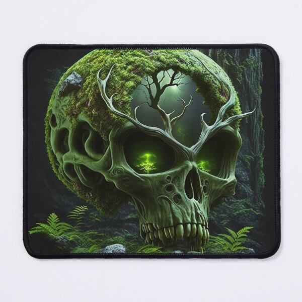 Item preview, Mossy green Alien Skull, Poster designed and sold by SkullandKitten.