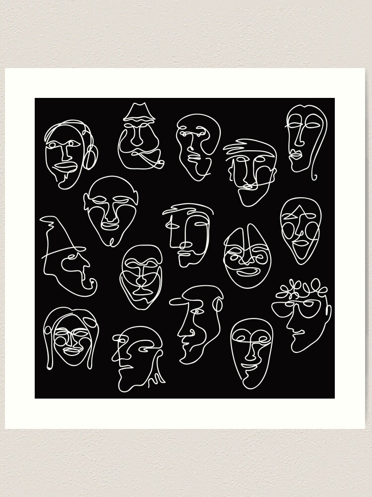 Single Line Face Design - Black version Art Print for Sale by bicone