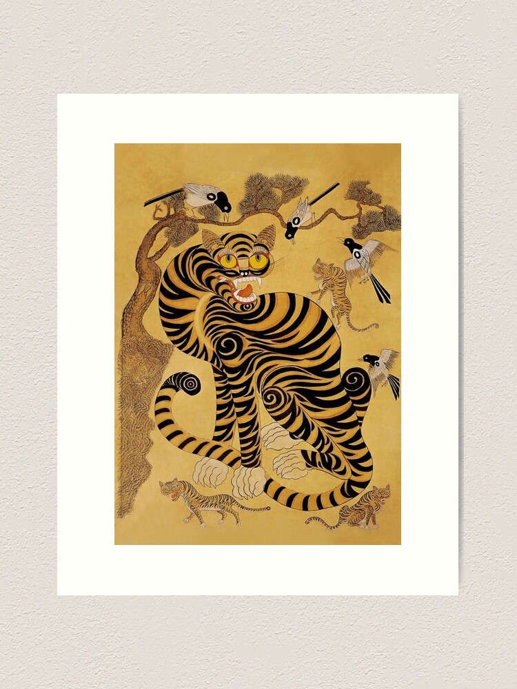 Korean Minhwa Tiger with Pipe Tiger Scarf | Redbubble