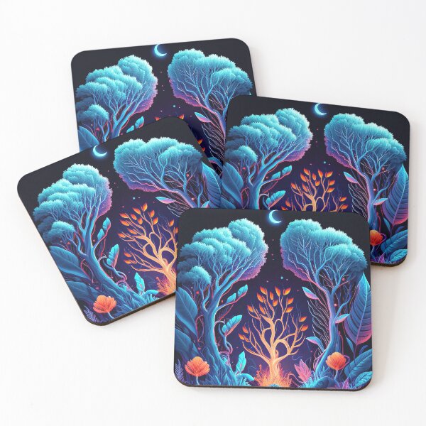 Item preview, Blue and orange neon forest illustration designed and sold by RK - Shop.