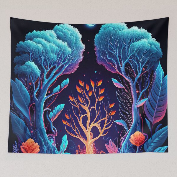 Item preview, Blue and orange neon forest illustration designed and sold by RK - Shop.