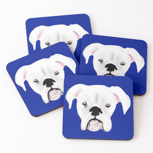 Item preview, WHITE BOXER DOG PUPPY HALFTONE DARK BLUE designed and sold by GIVENGRACE.ART.