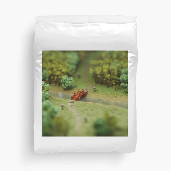 Cute Japanese Bridge 3D lowpoly isometric Duvet Cover