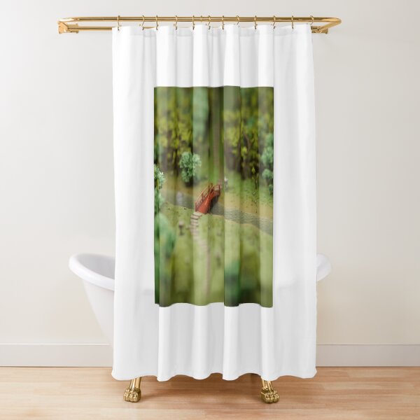 Cute Japanese Bridge 3D lowpoly isometric Shower Curtain