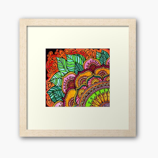 Floral Mandala Hand Drawn Framed Art Print