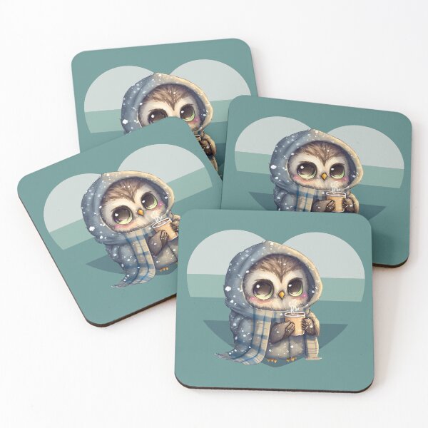 Item preview, Valentine Sunset Chibi Owl Drinking Hot Chocolate designed and sold by PBJArt.