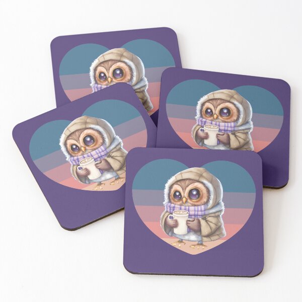 Item preview, Valentine Sunset Chibi Owl Drinking Hot Chocolate designed and sold by PBJArt.