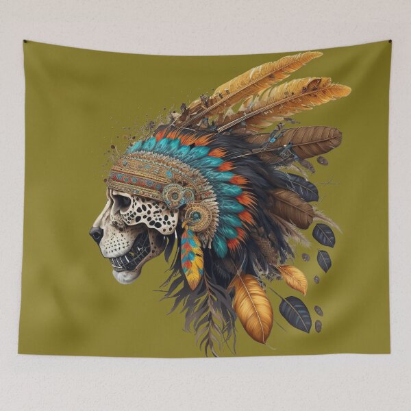 Item preview, Head of an Aztec Jaguar Warrior Skull Mexican Ancient Mythology designed and sold by CoyoteStudio.