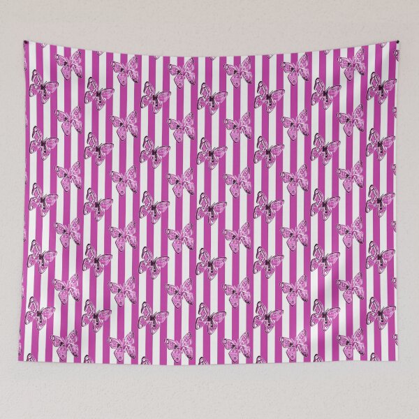 Item preview, Seamless striped pink pattern with butterflies.  designed and sold by fuzzyfox.