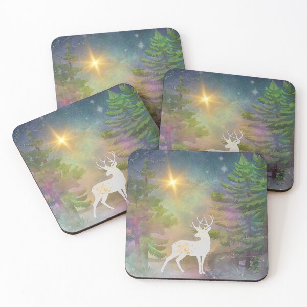 Item preview, Speckled with Gold: The Legendary White Stag in a Hazy Magical Forest designed and sold by DelanyDesigns.