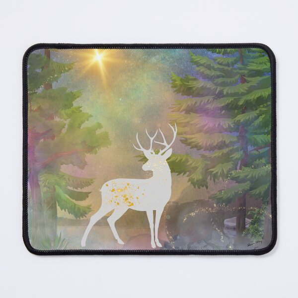 Item preview, Speckled with Gold: The Legendary White Stag in a Hazy Magical Forest designed and sold by DelanyDesigns.