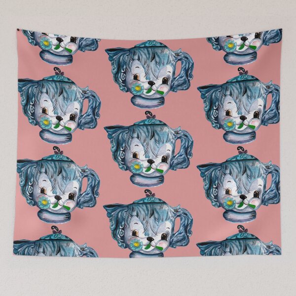 Item preview, Midcentury blue puppy teapot designed and sold by The kitschy Citrus.