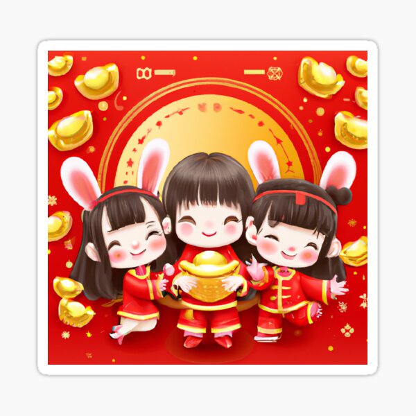 Chinese New Year Stickers (Boy Girl Chibi) - TweetPaperie