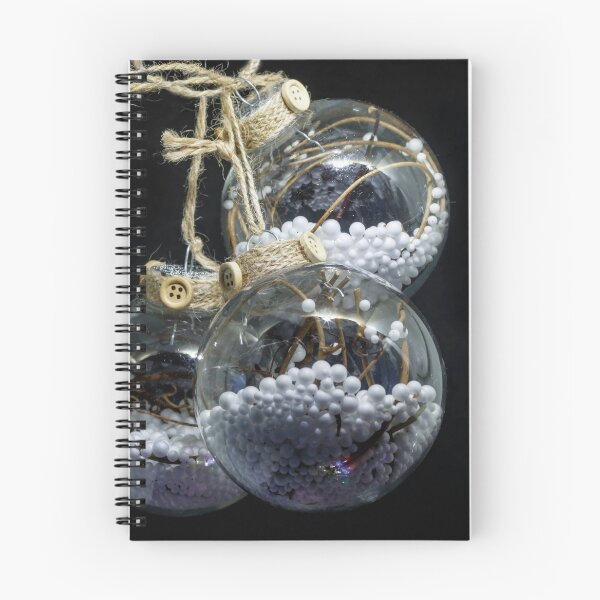 Item preview, Handmade transparent Christmas balls filled with white balls and dry twigs on a black background. designed and sold by EG Creativity Art.