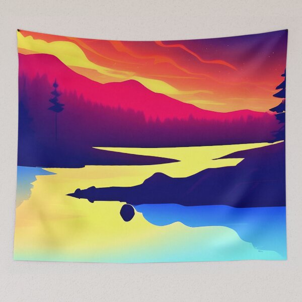 Item preview, Get the Best of Both Worlds with Our Chic Minimalist Landscape and Retro Wave Art Print designed and sold by supeart.