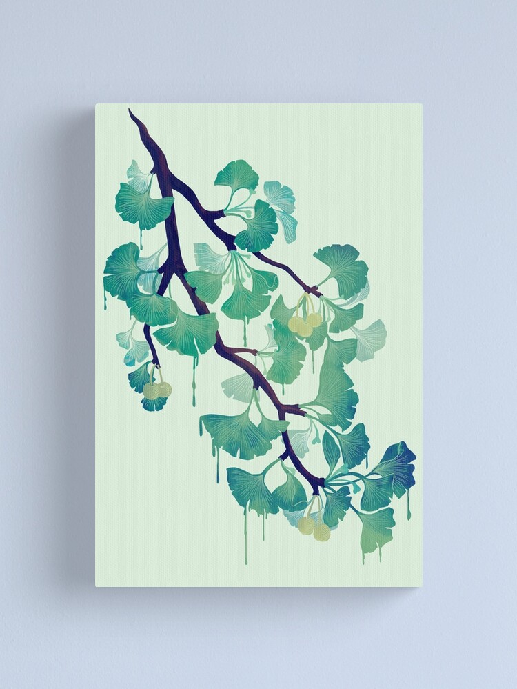 Thumbnail 2 of 3, Canvas Print, O Ginkgo (in Green) designed and sold by littleclyde.