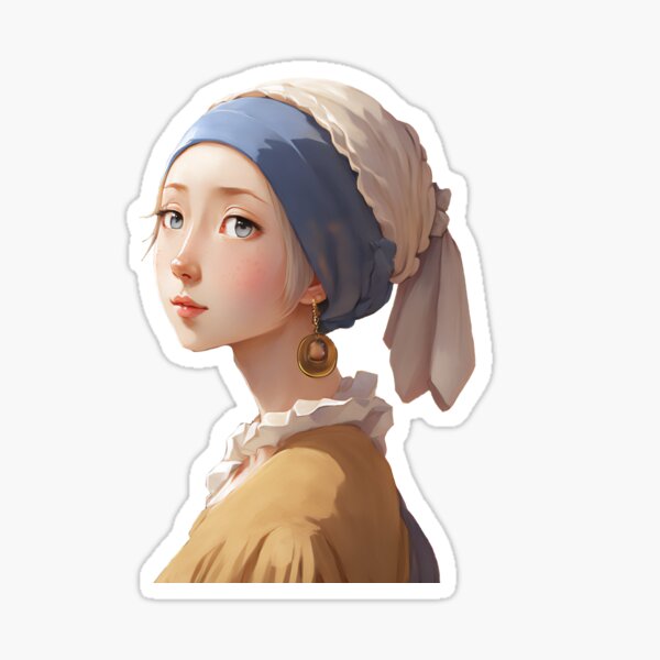 Anime Girl With A Pearl Earring Sticker For Sale By Toyotees Redbubble 