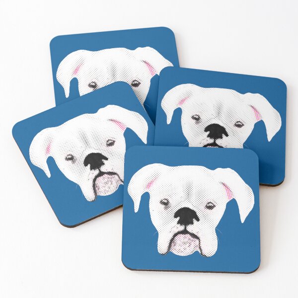Item preview, WHITE BOXER DOG PUPPY HALFTONE DENIM designed and sold by GIVENGRACE.ART.