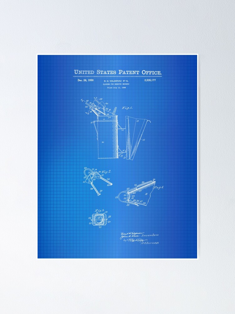 Closure for Beehive Smokers - US2535177 - Blueprint Poster for