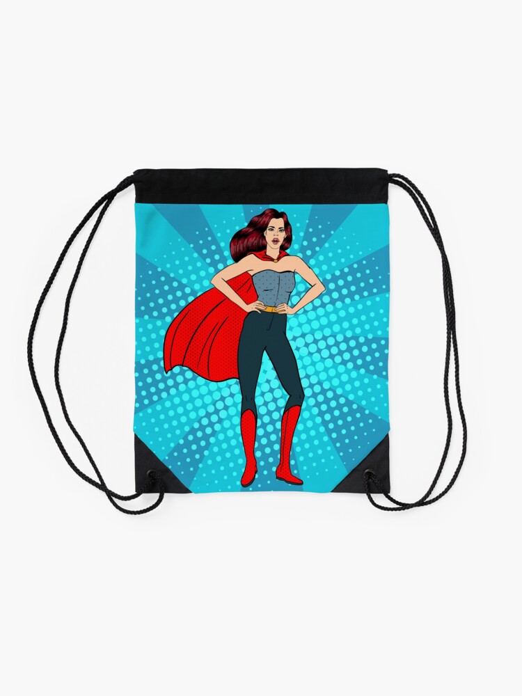 Woman superhero cartoon character. Wonder woman with cape of superman.  Confident business lady focused on success. Flat beautiful female super  hero Stock Vector