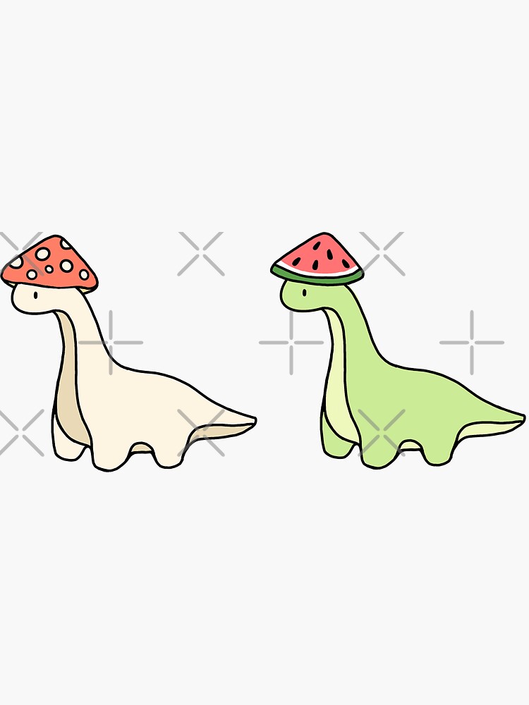 "Dinosaurs Wearing Hats Mushroom and Watermelon Brontosaurus Dino