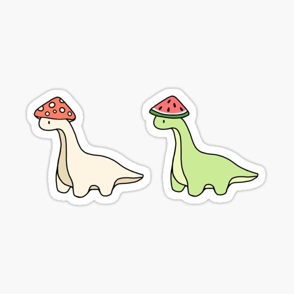 Dinosaurs Wearing Hats - Mushroom and Watermelon Brontosaurus Dino Dinosaur Sticker