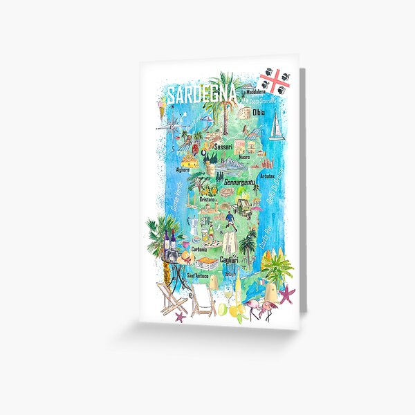Item preview, Sardinia Illustrated Travel Map Mediterranean Adriatic Sicily Sardegna with Roads and Tourist Highlights designed and sold by artshop77.