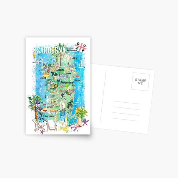 Item preview, Sardinia Illustrated Travel Map Mediterranean Adriatic Sicily Sardegna with Roads and Tourist Highlights designed and sold by artshop77.