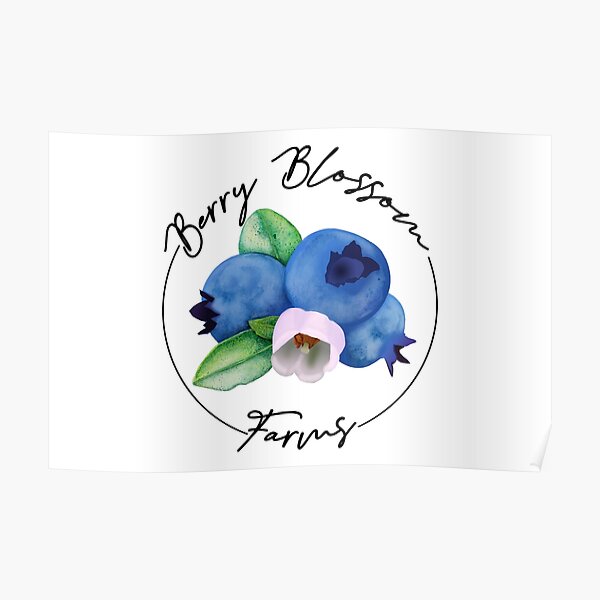 Berry Blossom Farms Blueberry Watercolor Poster