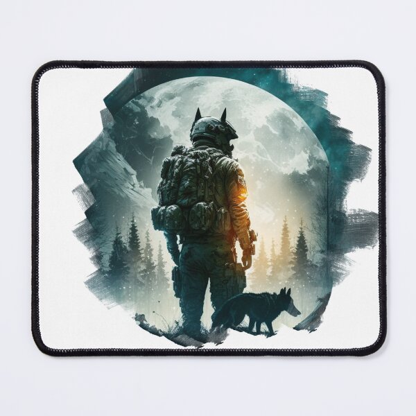 Item preview, military wolf standing facing the moon designed and sold by Wolf-Bros.