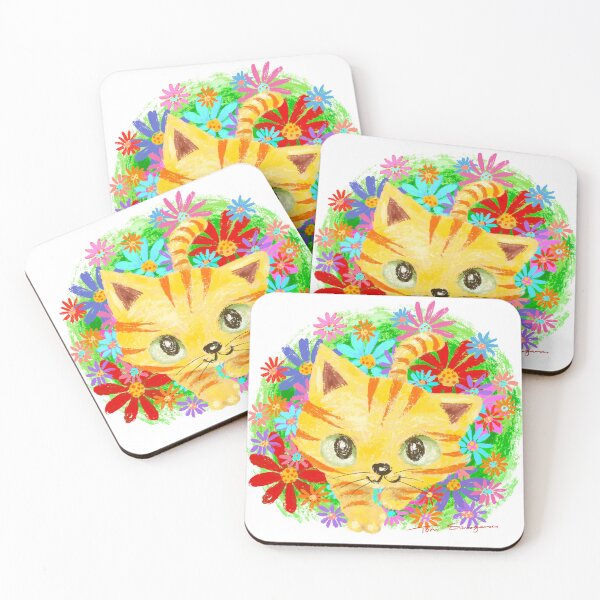 Item preview, Kitten walking in flower garden designed and sold by Toru Sanogawa.
