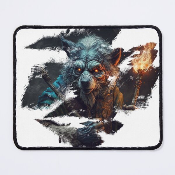 Item preview, Old wizard human wolf with a torch and magic cane designed and sold by Wolf-Bros.