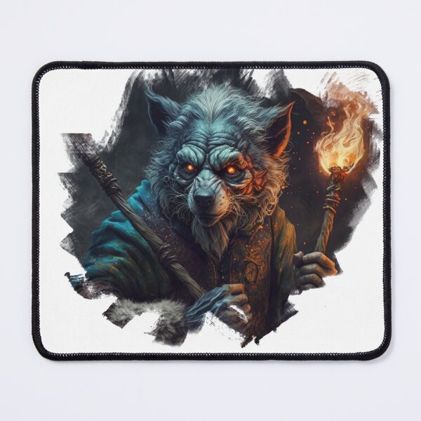 Item preview, Old wizard human wolf with a torch and magic cane designed and sold by Wolf-Bros.