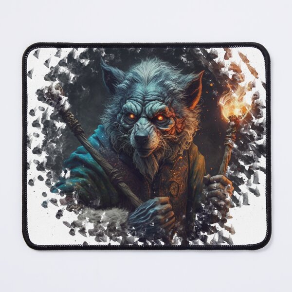 Item preview, Old wizard human wolf with a torch and magic cane designed and sold by Wolf-Bros.