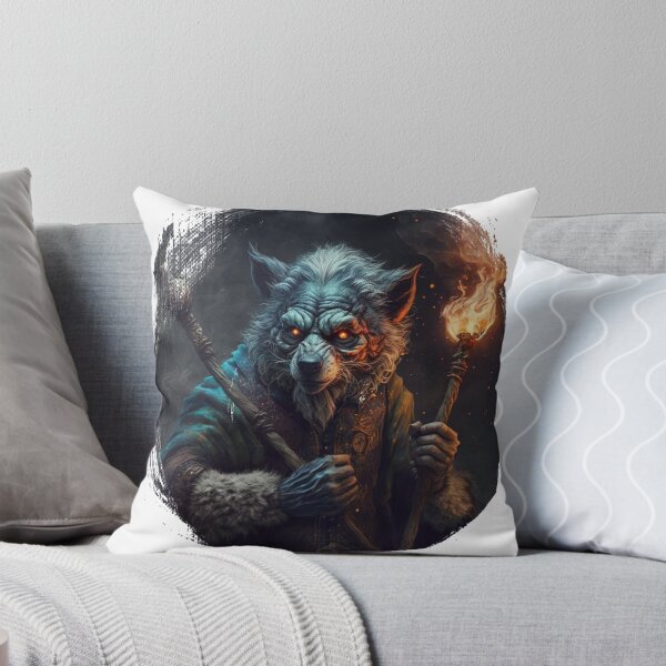 Item preview, Old wizard human wolf with a torch and magic cane designed and sold by Wolf-Bros.