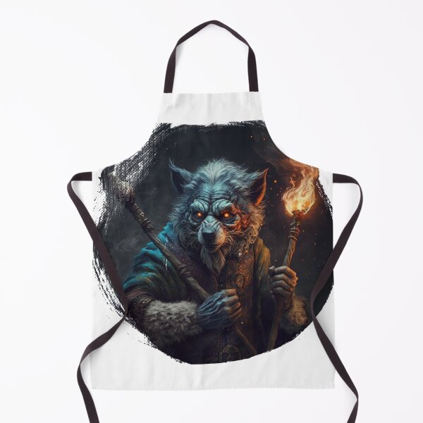 Item preview, Old wizard human wolf with a torch and magic cane designed and sold by Wolf-Bros.